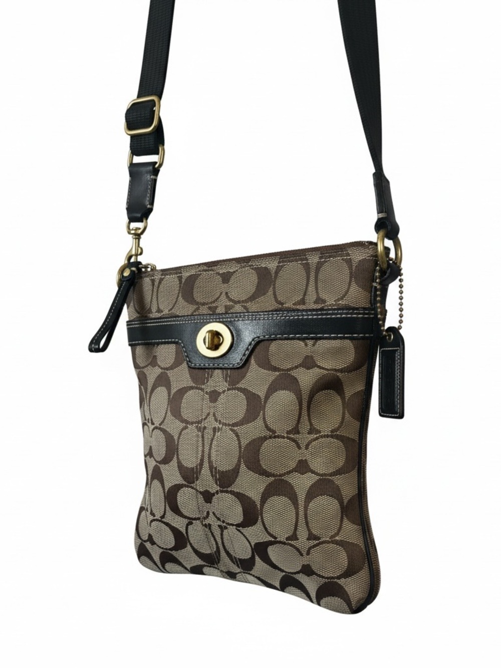 Coach Brown Signature Canvas Crossbody with Black Trim - Picture 2 of 12